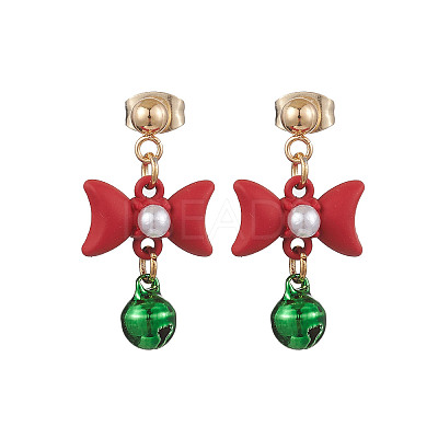 Bowknot Alloy with Acrylic & Brass Bell Stud Dangle Earrings EJEW-JE06092-1