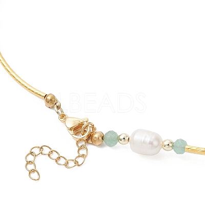 Natural Amethyst & Carnelian & Agate & Amazonite & Green Aventurine Faceted Round & Natural Pearl Rice & Brass Curved Tube Beaded Necklaces NJEW-JN05534-1