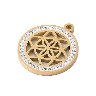 Preserved Fresh Flower 304 Stainless Steel Rhinestone Pendants STAS-S139-01G-03-1