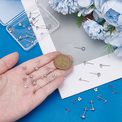 24Pcs 3 Styles Sterling Silver Round Ball Stud Earring Findings FIND-ME0002-56-1