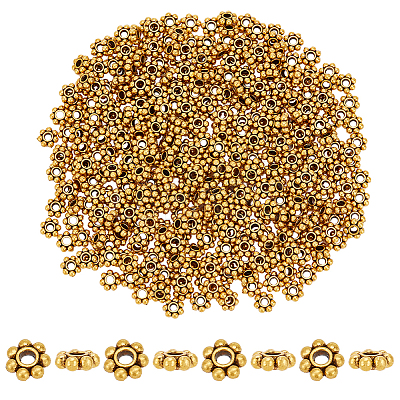 300Pcs Tibetan Style Alloy Beads Daisy Spacer Beads TIBEB-PH0005-05AG-1