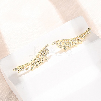Brass Pave Cubic Zirconia Stud Crawler Earrings KK-CBAA351-08G-1