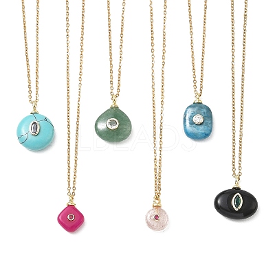 Natural & Synthetic Mixed Stone Geometric Pendant 304 Stainless Steel Cable Chain Necklaces NJEW-JN06675-1