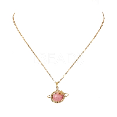 4Pcs 4 Styles Natural Labradorite & Yellow Hematoid Quartz & Amethyst & Dyed Green Jade Copper Wire Wrapped Planet Pendant Brass Cable Chain Necklaces for Women NJEW-TA00260-1