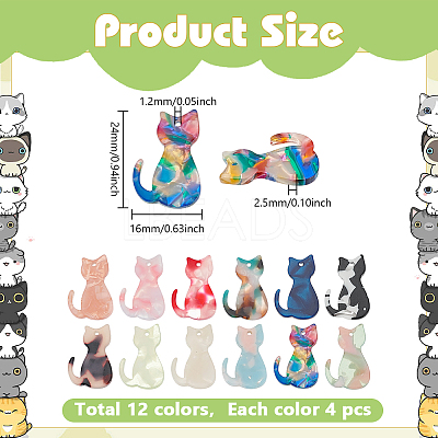 48Pcs 12 Colors Opaque Acrylic Pendants SACR-ME0001-04-1