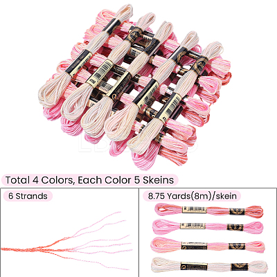 20 Skeins 4 Colors 6-Ply Polyester Embroidery Floss OCOR-CY0004-38A-1