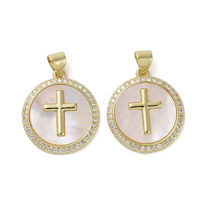 Brass Micro Pave Clear Cubic Zirconia Pendants X-KK-H466-07G-1
