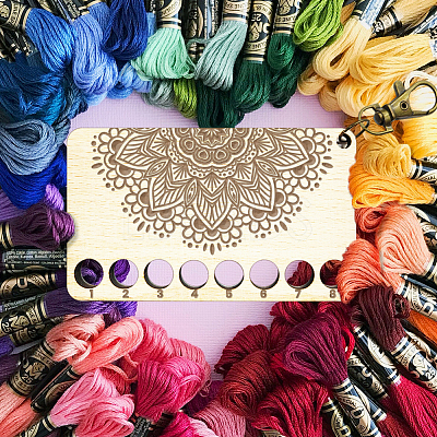 Mandala Flower Pattern 8-Position Wood Embroidery Thread Storage Trays TOOL-WH0056-001-1