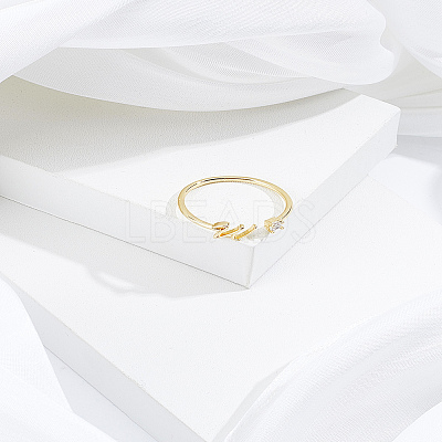 1Pc Letter Brass Rhinestone Open Cuff Rings for Women AJEW-LP0004-47W-G-1
