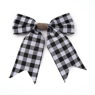 Christmas Theme Tartan Pattern Imitation Linen Bowknot Ornament Accessories AJEW-WH0235-41A-1