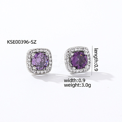 Elegant Zircon Square Stud Earrings for Women TY1635-11-1