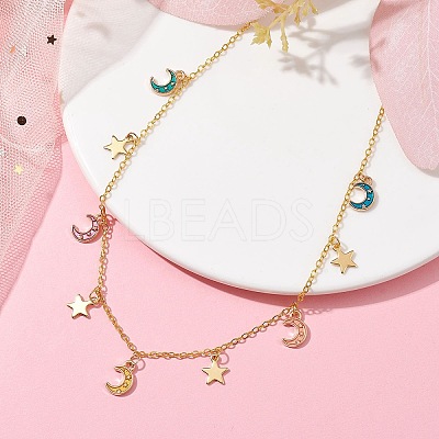 Moon & Star Alloy Enamel Charms Bib Necklaces NJEW-JN04577-1