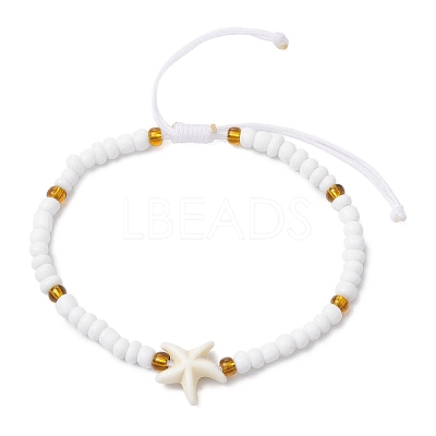 Synthetic Turquoise & Glass Seed Braided Bead Bracelets BJEW-JB11157-02-1