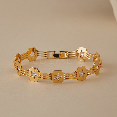 Brass Pave Clear Cubic Zirconia Link Chain Bracelets for Women WGA76CD-02-1