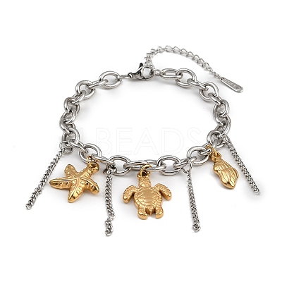 304 Stainless Steel Charm Bracelets BJEW-C116-01GP-1