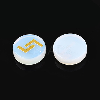 Brass Elder Futhark Alphabet Engraved Symbol Flat Round Opalite Rune Stones G-I373-01O-1
