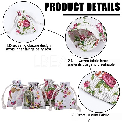 4 Styles Flower Print Burlap Packing Pouches ABAG-BBC0001-03A-1