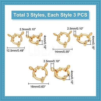 9Pcs 3 Styles 304 Stainless Steel Spring Ring Clasps STAS-UN0052-55-1