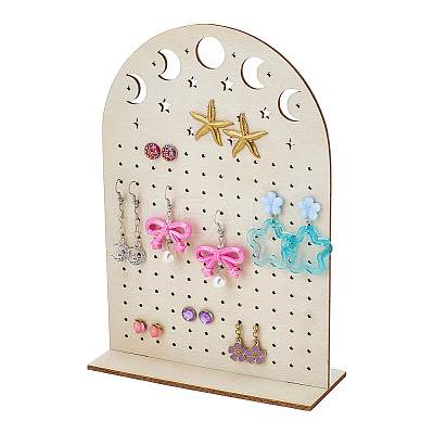 Hollow Moon Plywood Earring Organizer Display Stands EDIS-WH0050-02B-1