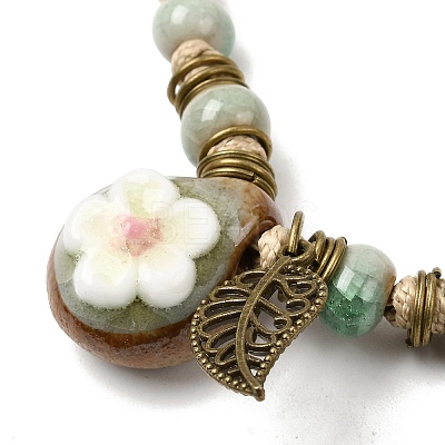 Adjustable Handmade Porcelain Flower Beads Braided Beads Bracelets WGFB2A7-09-1