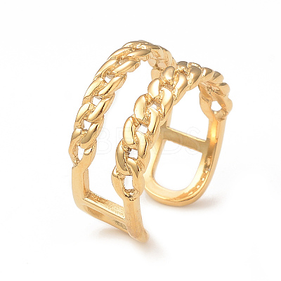Ion Plating(IP) 304 Stainless Steel Curb Chains Shape Open Cuff Ring RJEW-I096-04G-1