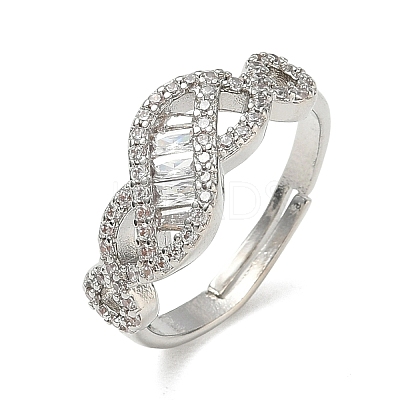 Adjustable Brass & Clear Cubic Zirconia Finger Rings with Interwoven Design CU-CBA7E55-06P-1