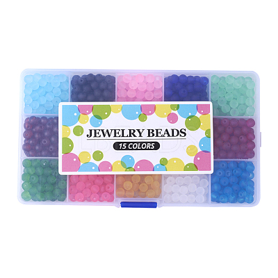 1Box 15 Color Transparent Glass Beads GLAA-X0011-02-4mm-1