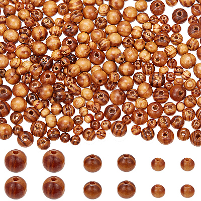 300Pcs 3 Styles Round Natural Wood Beads WOOD-GF0001-89A-1
