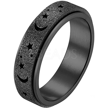 201 Stainless Steel Moon and Star Rotatable Finger Ring MOST-PW0001-005E-02-1