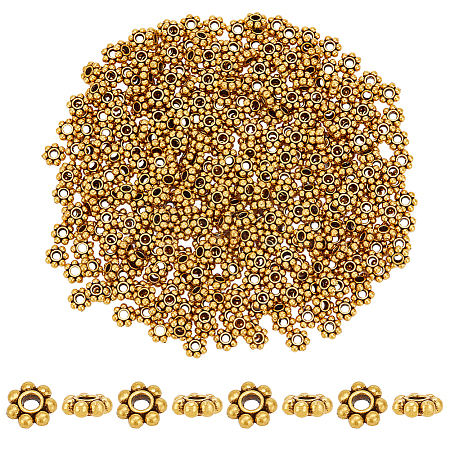 300Pcs Tibetan Style Alloy Beads Daisy Spacer Beads TIBEB-PH0005-05AG-1