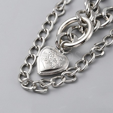 Alloy Heart Pendant Double Layer Necklace for Women NJEW-WH0022-09C-1