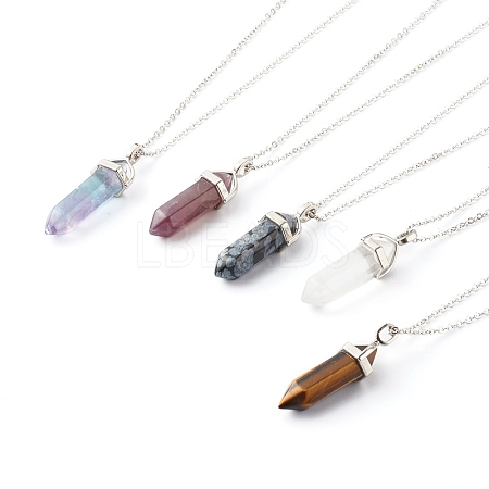 Bullet Shaped Natural Mixed Gemstone Pendant Necklaces NJEW-JN03570-1