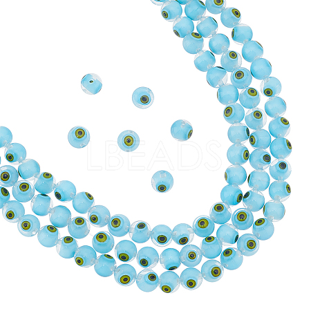 Handmade Evil Eye Lampwork Round Bead Strands LAMP-NB0001-75B-1