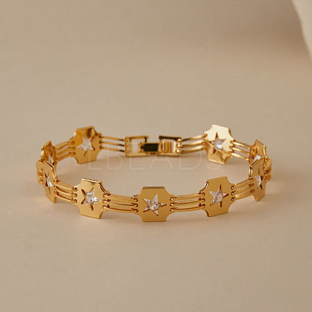 Brass Pave Clear Cubic Zirconia Link Chain Bracelets for Women WGA76CD-02-1