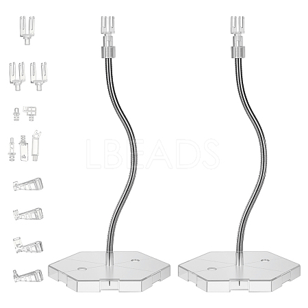 Adjustable Plastic Assembled Action Figure Display Holders with Hexagon Bases DIY-WH0043-157B-1