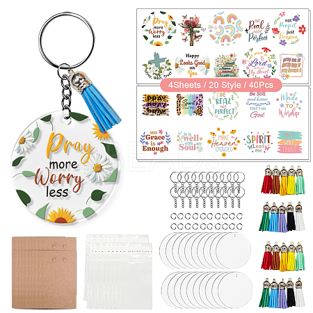 Flower Theme DIY Blank Oval Acrylic Keychain Making Kits DIY-GO0002-74-1