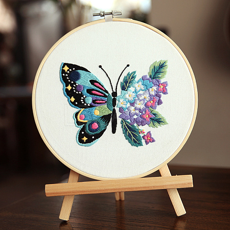 Butterfly & Flower Pattern DIY Embroidery Kits DARK-PW0001-154B-02-1