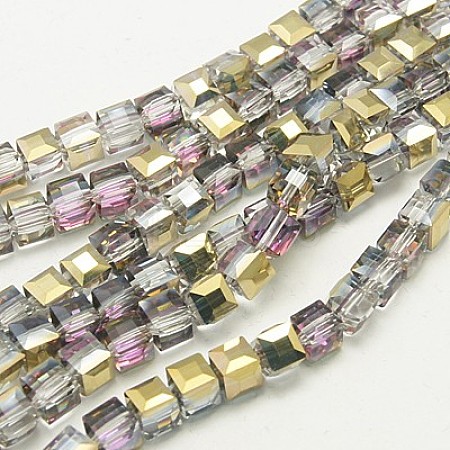 Electroplate Glass Beads Strands X-EGLA-D018-4x4mm-13-1