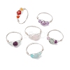 6Pcs Round Natural Rose Quartz & Amethyst & Fluorite & Carnelian & Amazonite & Red Agate Finger Ring RJEW-JR00755-S-1