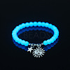 Luminous Acrylic Beaded Stretch Bracelet with Alloy Star and Sun Charm LUMI-PW0001-100N-1