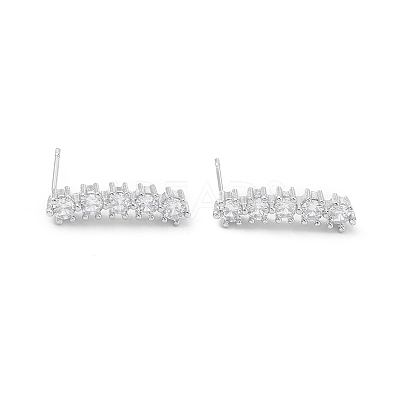Rectangle Rack Plating Brass Cubic Zirconia Stud Earrings for Women EJEW-K245-15P-1