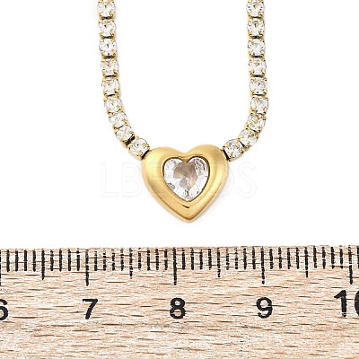 304 Stainless Steel Clear Cubic Zirconia Heart Pendant Necklaces for Women NJEW-Z044-15G-02-1
