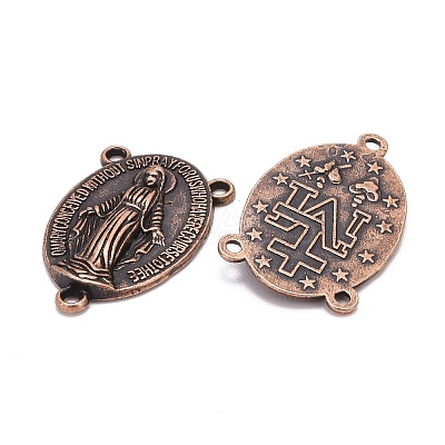 Holy Oval Carved Virgin Mary Tibetan Style Alloy Chandelier Component Links TIBEP-LF0961YKG-R-FF-1