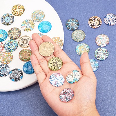 Printed Picture Glass Cabochons GGLA-YW0001-01A-1