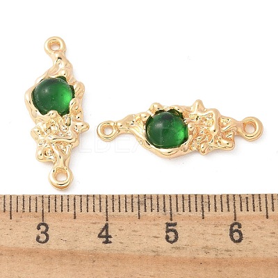 Brass Pave Green Glass Connector Charms KK-U052-02G-1