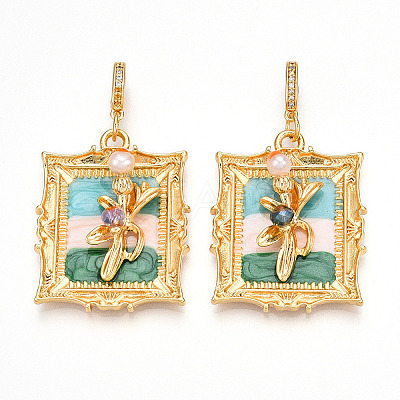 Brass Random Color Glass Pendants KK-Q030-05B-G-1