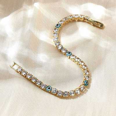 Brass Enamel Link & Charm Bracelets BJEW-Z094-02G-01A-1