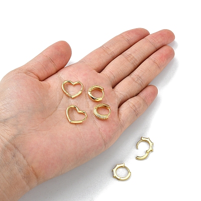3Pairs 3 Style Clear Cubic Zirconia Heart & Rectangle & Ring Hoop Earrings EJEW-YW0001-05-1