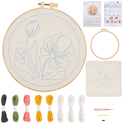 Flower Pattern Punch Embroidery Starter Kits DIY-WH20007-743B-1