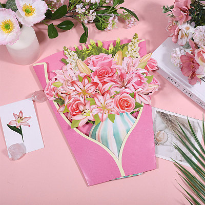 DIY Paper Flower Bouquet Greeting Card Sets AJEW-WH0455-197B-1